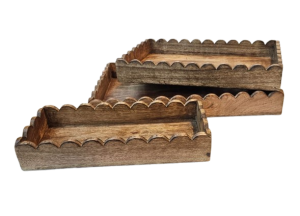 סט מגשים עץ שלישיה מלבן מעוטר