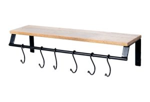 מדף+מתלה שחור (6 ווים)