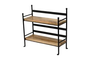 מדף ברזל+עץ כפול עומד שחור