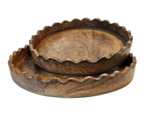 סט מגשי עץ זוגי מעוטר עיגולים