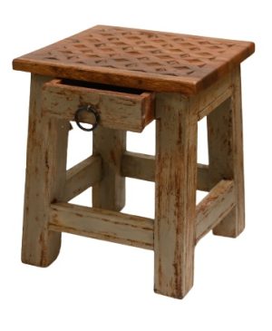 שרפרף עץ מגירה אפור