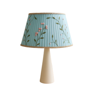 מנורת שולחן לבנה עם אהיל כחול פרחוני