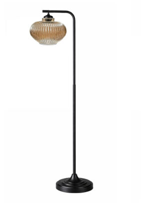 מנורה עומדת פלסימו שחורה עם זכוכית אמבר
