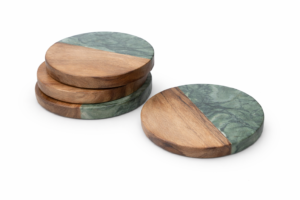 סט תחתיות שיש עגולות ירוק משולב עץ